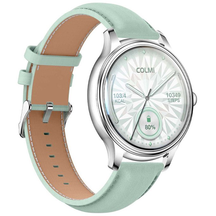 Ceas inteligent COLMI L28 cu curea din piele argintie (L28 Silver Leather)